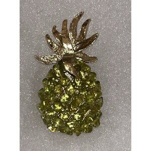 Vintage Pineapple Brooch Pin Gold Tone Rhinestone Green Costume Jewelry Gift 1.5